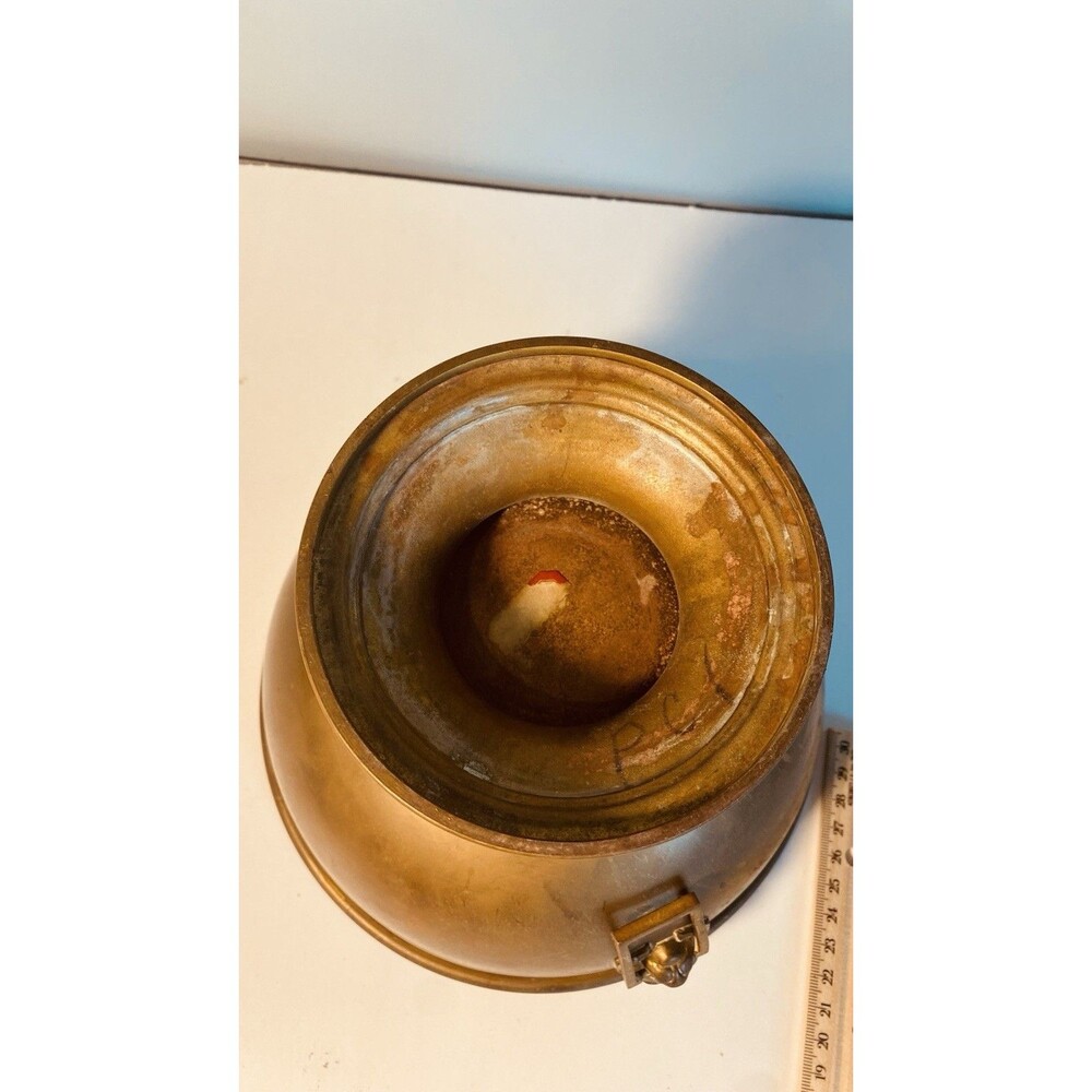 Vintage Brass Jardiniere Planter W/ Lions Head Pulls Pedstal Base - Picture 11 of 13